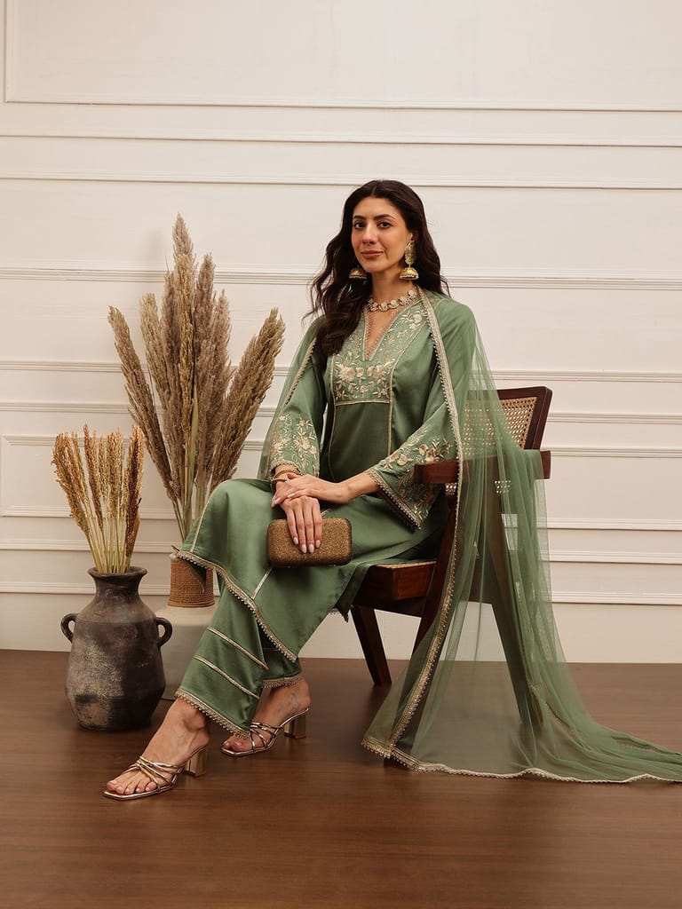 Olive Luxe Embroidered Kurta Set