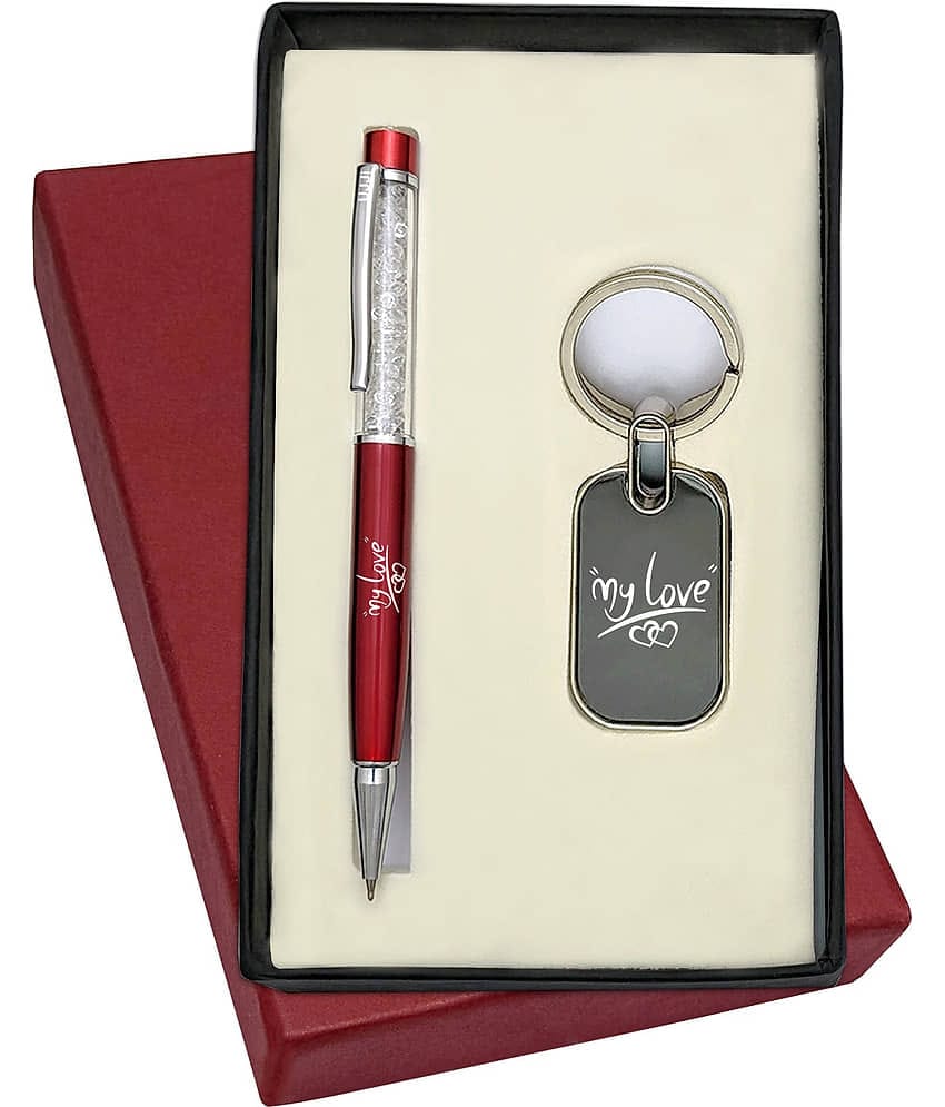 UJJi My Love  2in1 Combo Set with Cristal Metal Red Body Ball Pen with Keychain