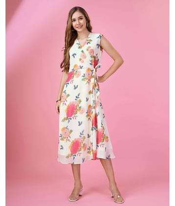 MOJILAA Women Georgette Printed Wrap Dress ( Orange )