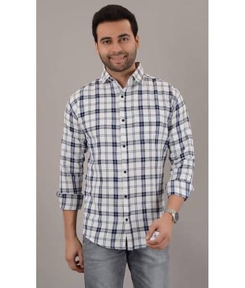 MOUDLIN Cotton Blend Slim Fit Checks Full Sleeves Men's Casual Shirt - White ( Pack of 1 )