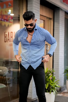 Sky Blue Double Shade Cotton RFD Designer Shirt Sky Blue Double Shade Cotton RFD Designer Shirt