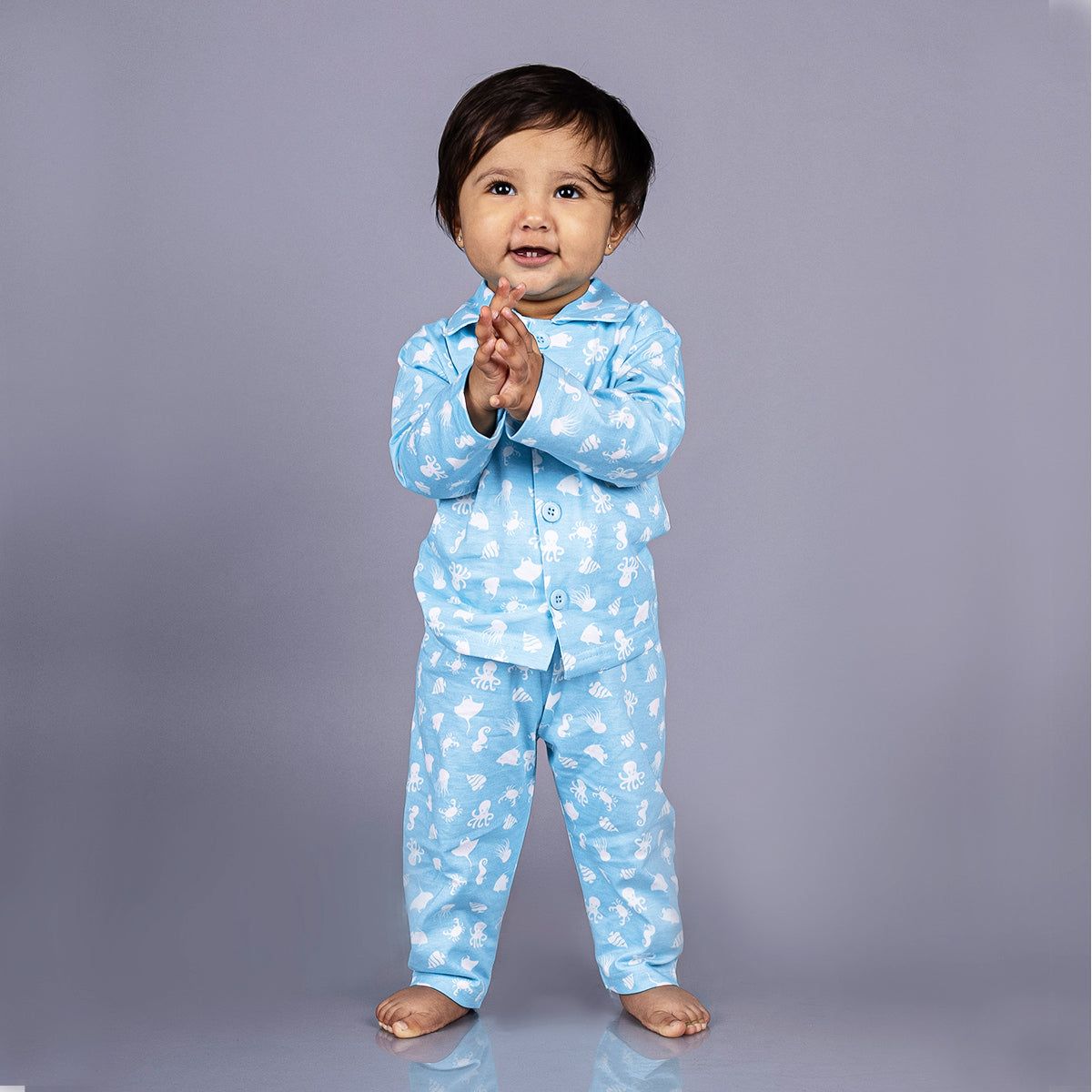 Full Sleeves Baby Octopus Printed Night Suit  for Baby/Kids - Aqua Blue  2-3 Years-2-3 Years
