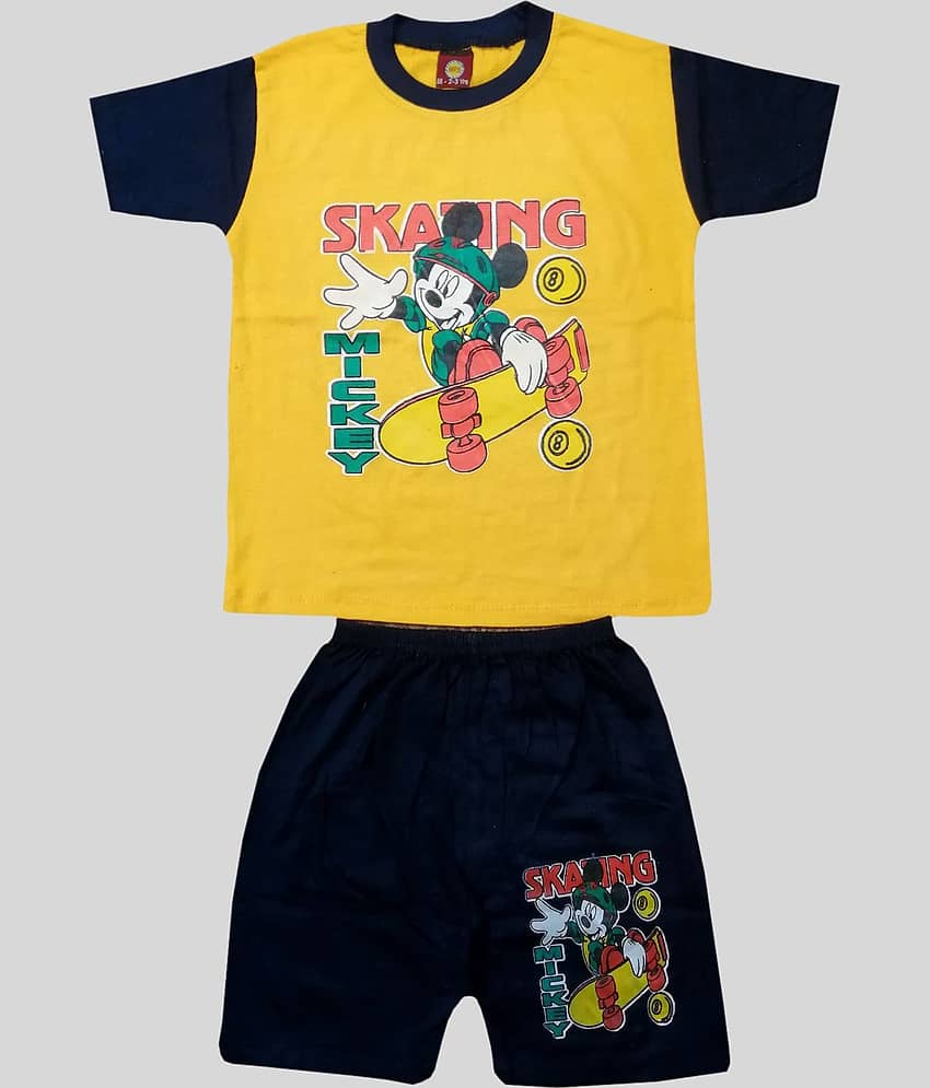 Baby Boys Casual T-shirt Shorts  (Yellow)