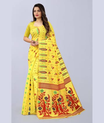 NENCY FASHION Cotton Woven Saree Without Blouse Piece ( Gold )