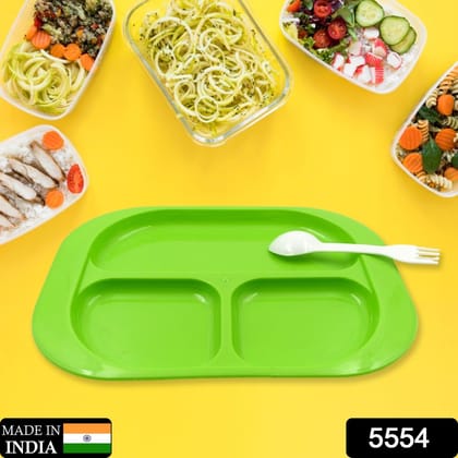 Plastic Food Plates / Biodegradable 3 Compartment Square Plate With Spoon for Food Snacks / Nuts / Desserts Plates for Kids, Reusable Plates for Outdoor, Camping, BPA-free (1 Pc)