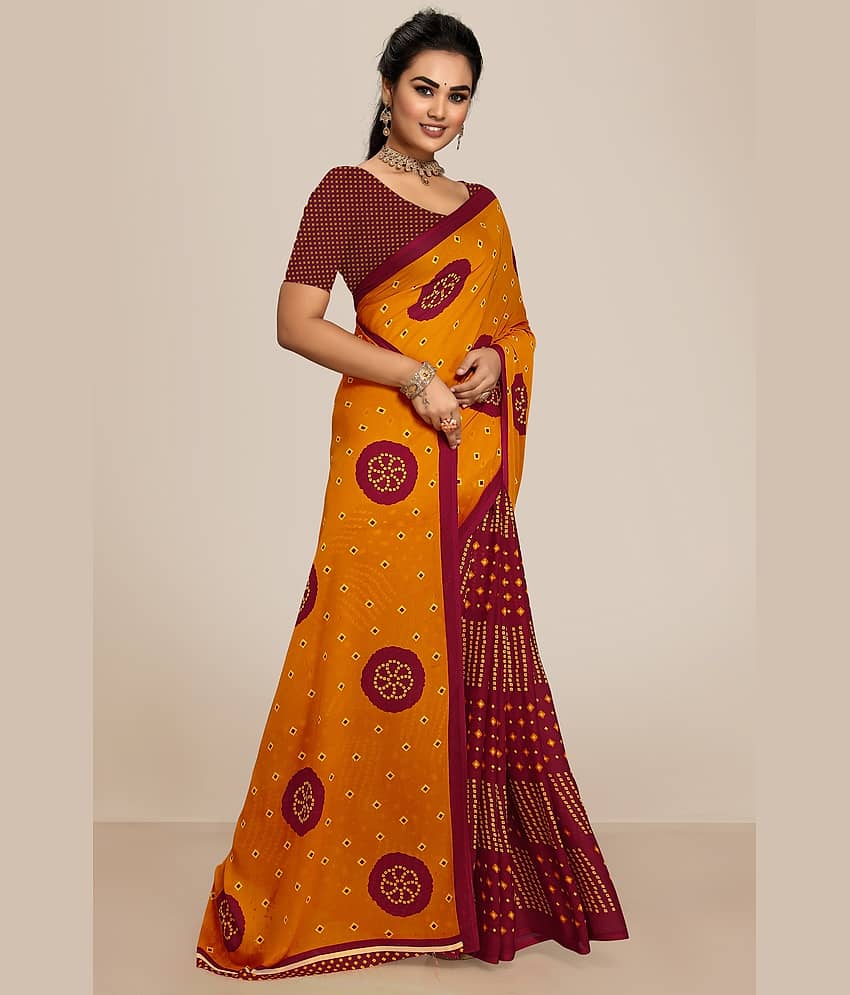 Kanooda Prints Georgette Printed Saree With Unstitched Blouse Piece ( Green )