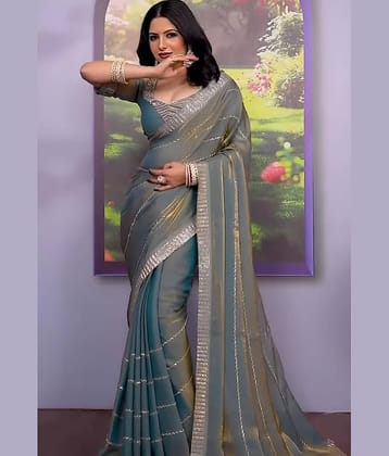 Aika Chiffon Embellished Regular Saree With Unstitched Blouse Piece ( Rama )