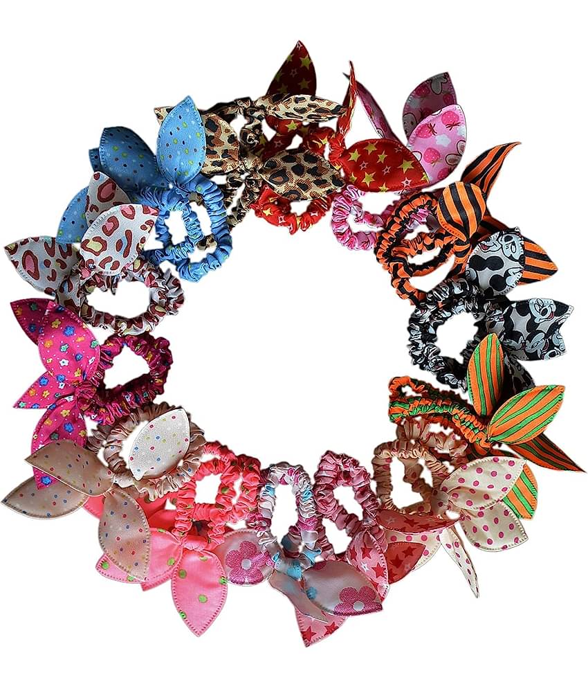 FOK 24 Elastic Hair Tie Bands Ropes Ponytail Holder, Random Pattern/Color