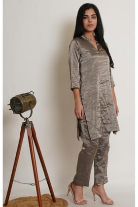 Gunmetal Chanderi Co-ord Tunic Set-XS