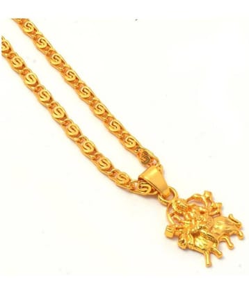 Jewar Mandi Maa Durga Shero Wali Mata Ji Gold Plated Locket/Pendant with Link Chain Daily use for Men, Women & Girls, Boys