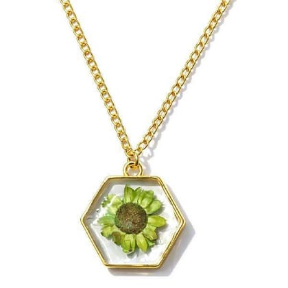GoldPlated Resin Hexagon Flower Pendant Necklace GoldPlated Resin Hexagon Flower Pendant Necklace