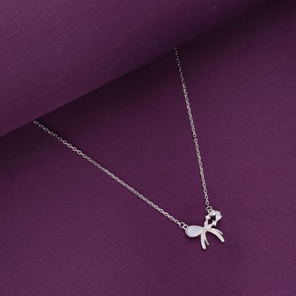 Sterling Silver Chic Bow Necklace-White Stone / Silver