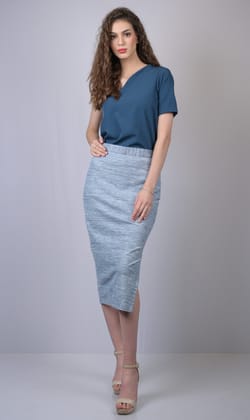 owo the label Ice Blue Casual-Fit A-Line Midi Skirt (OTLSKT1001)-Blue / S