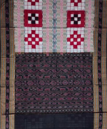 Gray black red colour handwoven cotton saree Gray black red colour handwoven cotton saree