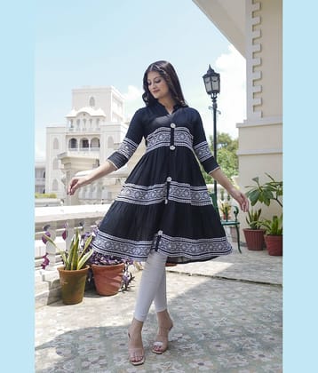 anushansa Women's Viscose Rayon Embroidered Anarkali Kurti - ( Black )
