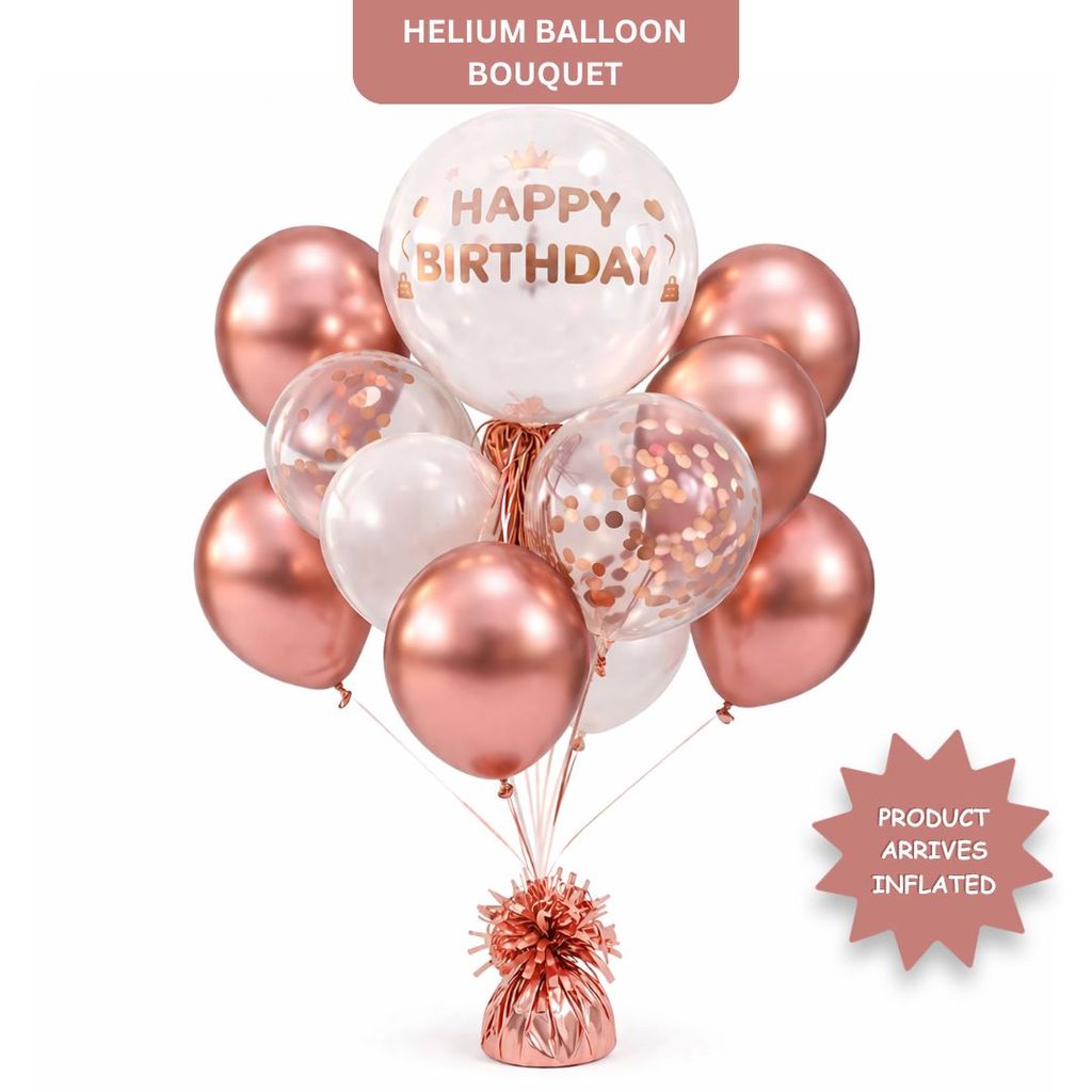 Luxurious Rose Gold BOBO Balloon with Rose Gold Confetti and Tassel | Balloon Arrangement on a Stick - Party and Festive Needs | Buy online on ZillyBuy