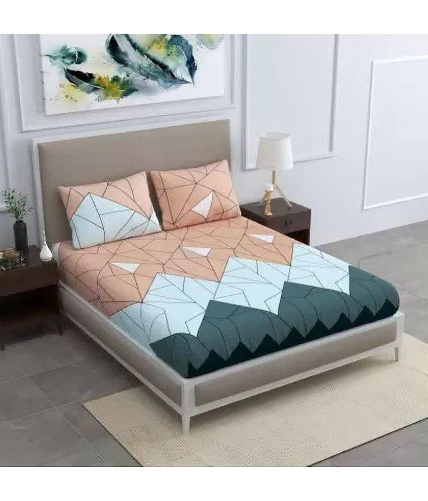 Neekshaa Cotton Geometric Fitted Fitted bedsheet with 2 Pillow Covers ( Double Bed ) - Multi