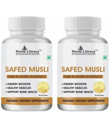 Herbs Library Safed Musli Extract for Body Strength, Stamina, & Energy 60 Capsules Each (Pack of 2)