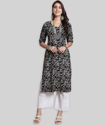 7Threads Crepe Printed Straight Women's Kurti - Black ( Pack of 1 )