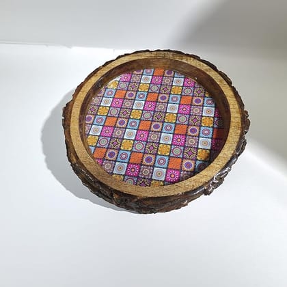 BELONGINGS Premium Round Tray | Kitchen&Dining | Serving Tray |Tray for Home | 100% Wood Made with Resin Art on it | Wooden Serving Tray/Platter for Home and Kitchen