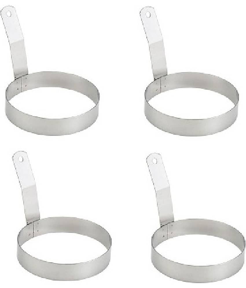 Stainless Steel Set of 4 Round Egg Ring with Handle small- 3' inch