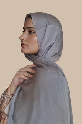 Satin Silk Textured Hijab - Bright Silver-Bright Silver