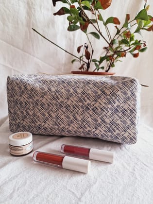 Cotton Hand Printed travel pouch  Hash Blue