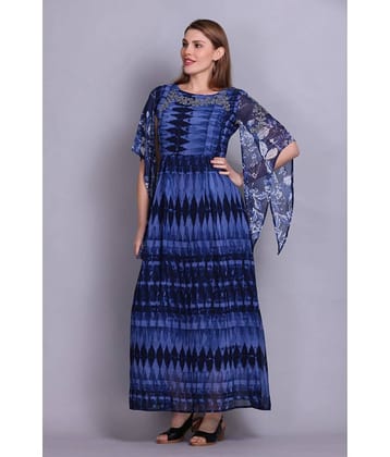 ELTHIA Women Georgette Printed Ethnic Dress ( Navy )