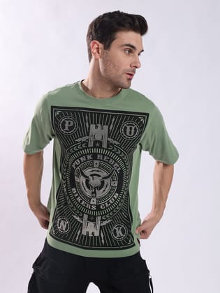 PUNK Rebel Oversized T-Shirt for Men - Olive | Edgy Streetwear-S / Green