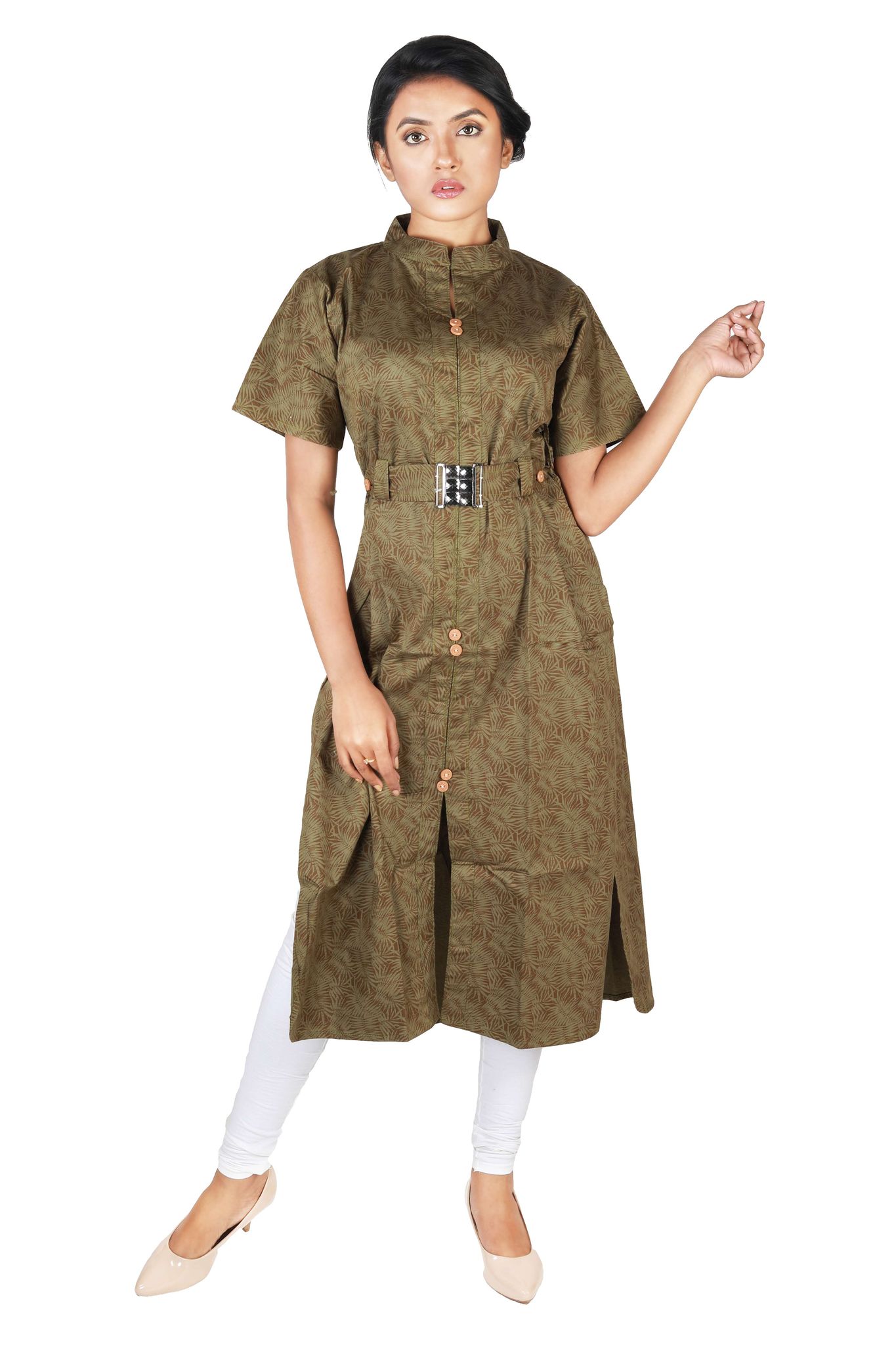 Women's Cotton High Neck, Stripe Print Kurti