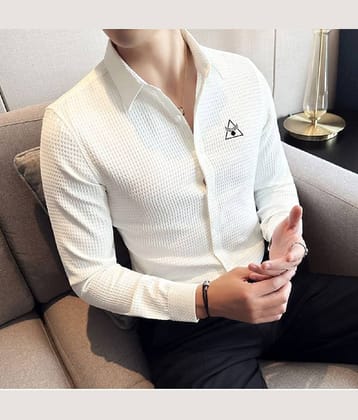 KITWELL Cotton Blend Regular Fit Self Design Full Sleeves Men's Casual Shirt - White ( Pack of 1 )