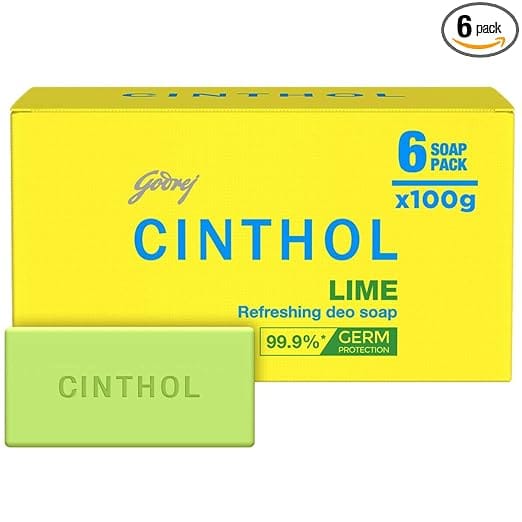 Cinthol Refreshing Deo Lime Bath Soap, 99.9% Germ Protection, 100 g (Pack of 6)