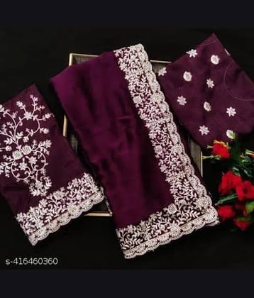 Shivadit ethnic Georgette Embroidered Saree With Unstitched Blouse Piece ( Purple )