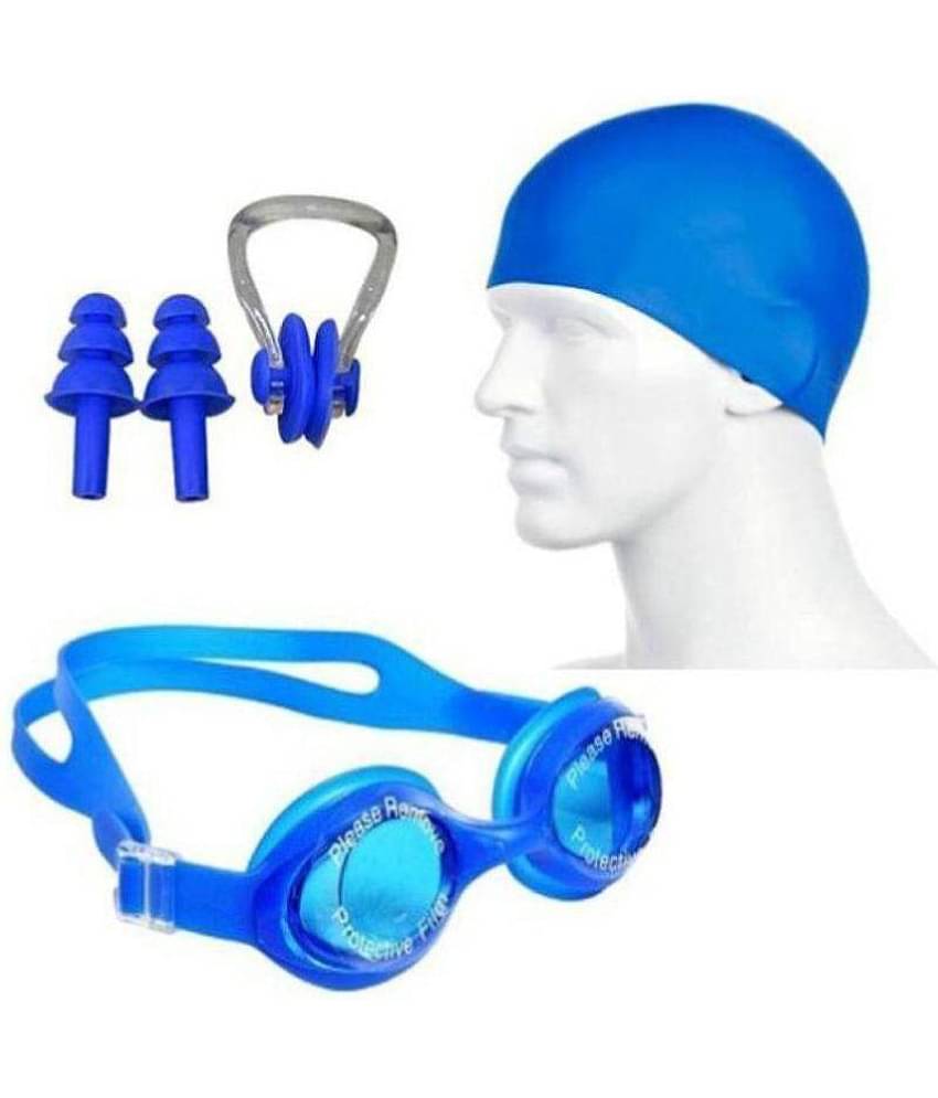 Emm Emm Premium 4 in 1 Swimming Combo of Silicone Cap, Goggles, Nose Clip and Ear Plugs
