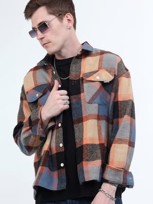 Orange & Blue Brushed-Cotton shacket men-M