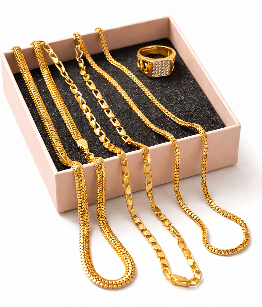 THMT Gold Plated Chains Combo ( Set of 4 )