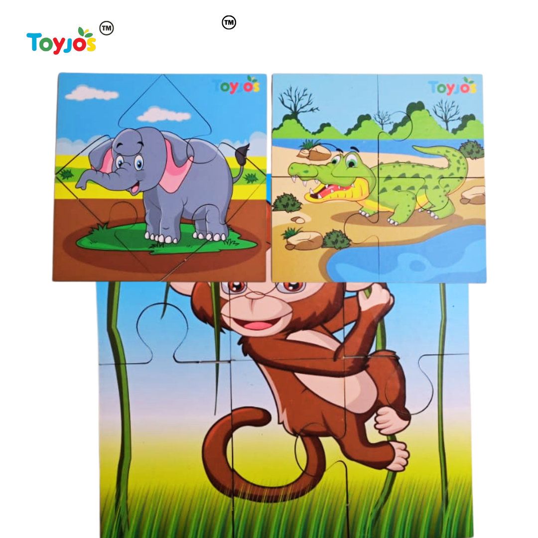 Toyjos Wild Animal Themed Wooden Puzzle Set | 2-5 Years Children Educational Jigsaw Puzzle Toy | Early Learning Cognitive Skill Development Jigsaw Game Birthday Gift for Boys, Girls (Set of 3, 20 Pcs)