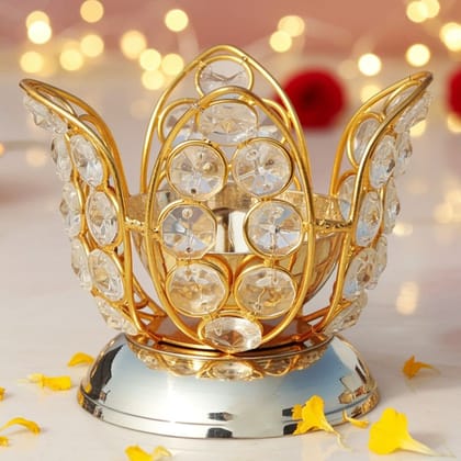 Brass Table Decor Oil Lamp Deepak With Crystal  - Antique Deepak for Aesthetic Décor, Height : 3.8 Inch (ZMAS163 C)