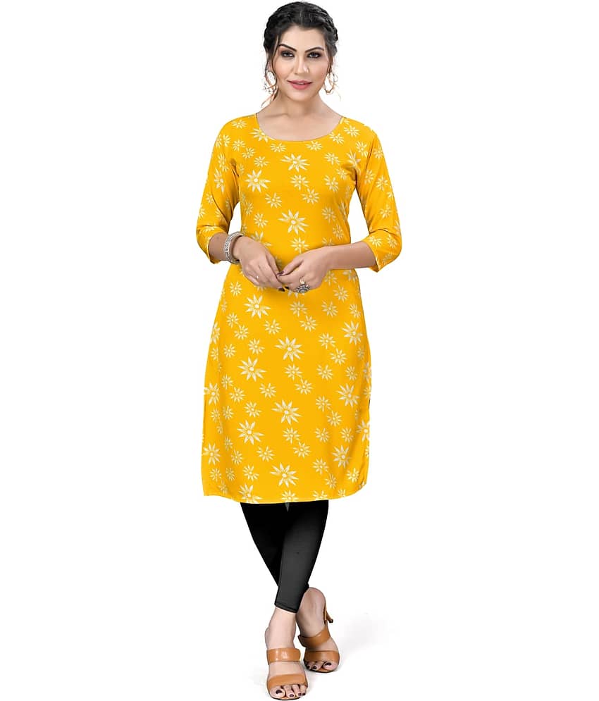 AK FASHION MALL Pack of 1 Crepe Printed Straight Women's Kurti - ( Multicolor )