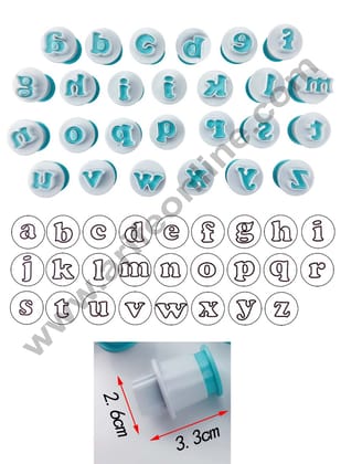CAKE DECOR™ 26pcs Push Easy Mini Lowercase Alphabet Fondant Cutters | Cookie & Cake Decorating Tools