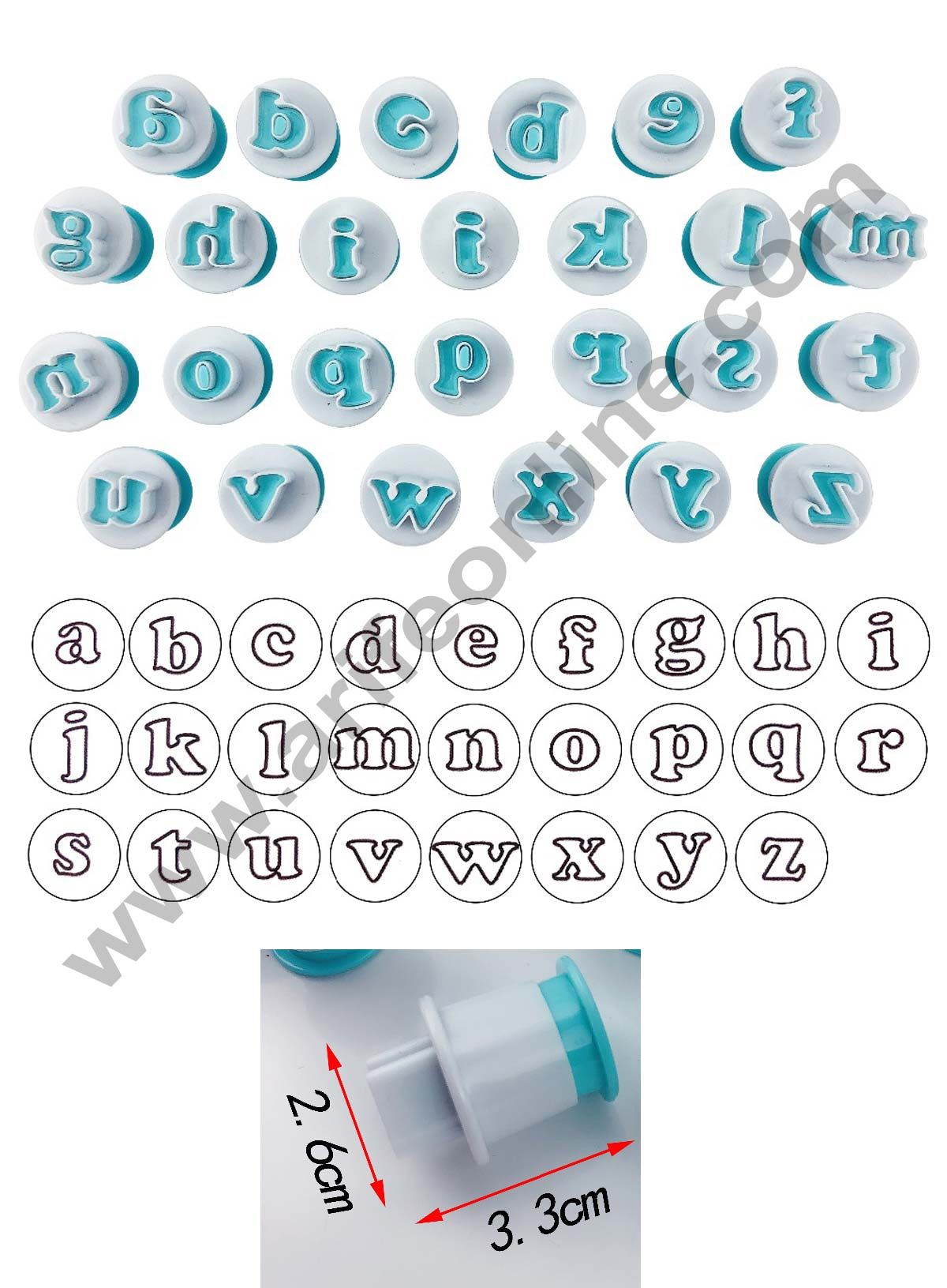 CAKE DECOR™ 26pcs Push Easy Mini Lowercase Alphabet Fondant Cutters | Cookie & Cake Decorating Tools