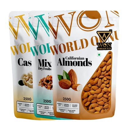 AWON Dry Fruits Combo | Cashew 250g + Mixed Dry Fruits 250g + Almonds 250g