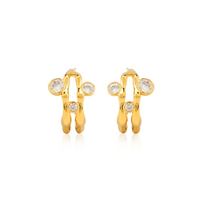 Three Stone Studded Hoop Earrings