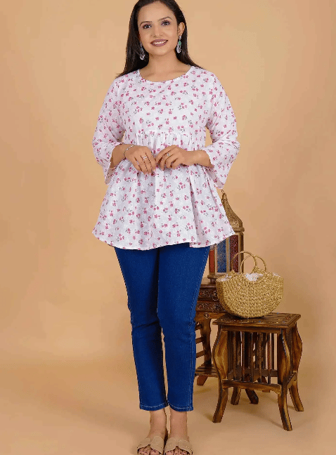 Sufiana White Floral Maroon Short Frock for Women - Elegant and Stylish