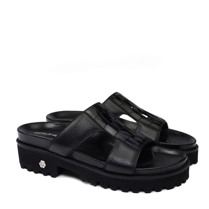 "B&B" Brand Initials Black Super Chunky Slide-in Slippers-40/6