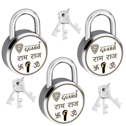 S-Guard Ram-Raj Laser Printed Door Lock, Lock for Gate-52MM-7 Levers, Double Locking, Pack of 3 Padlock (Silver)