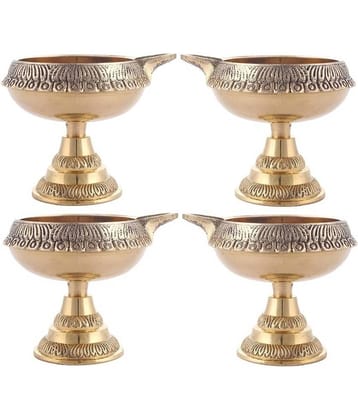 Fashion Bizz Brass Deepak On Stand Diyas Set Table Diya Set - Pack of 4