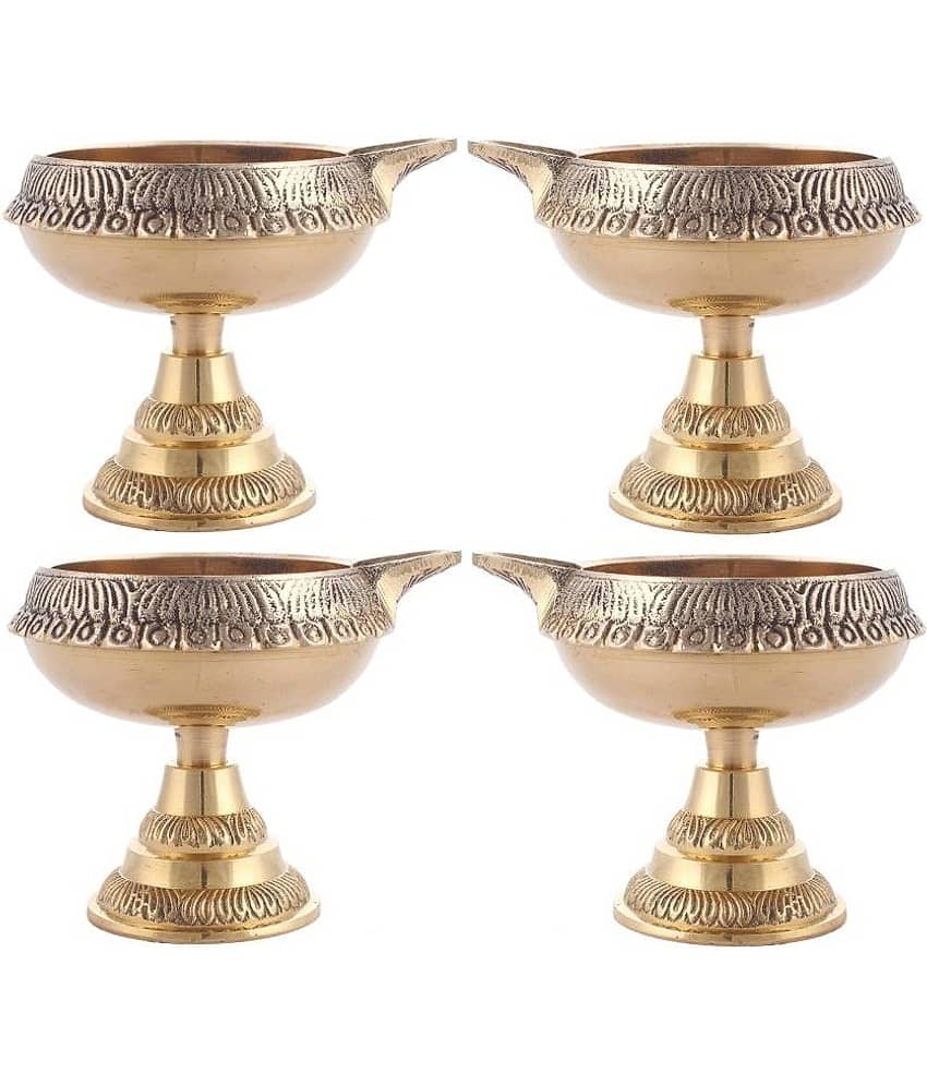 Fashion Bizz Brass Deepak On Stand Diyas Set Table Diya Set - Pack of 4