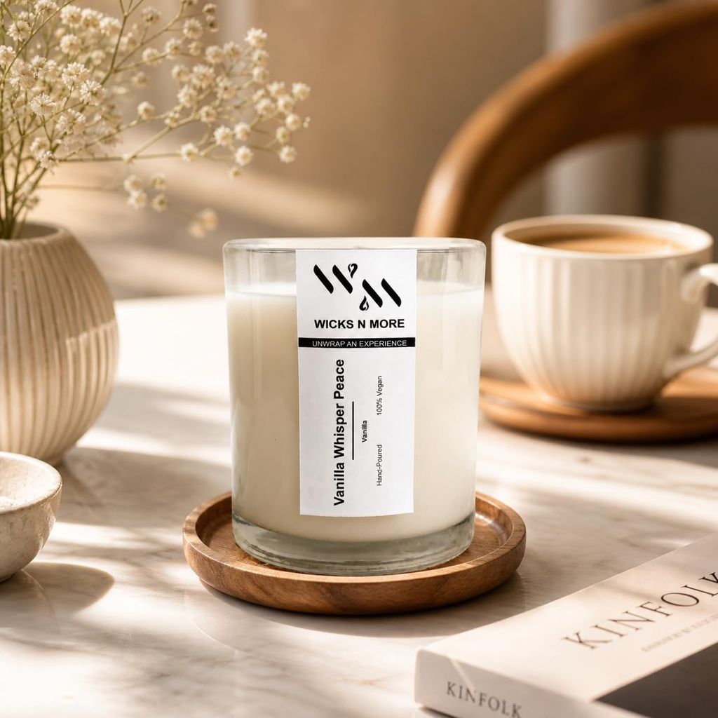 Wicks N More Vanilla Scented Soy Wax Candle 180ml | Warm Sweet Fragrance for Relaxation Home Décor and Gifting
