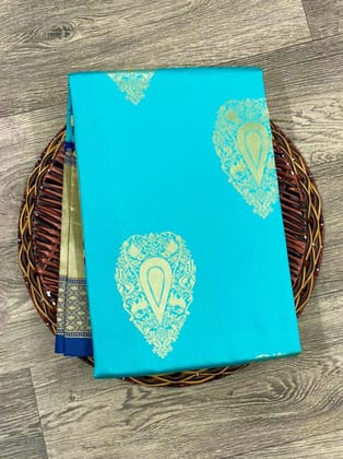 Golden Jacquard work Sky Blue Kanjivaram Silk Saree
